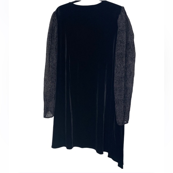 AMARYLLIS BLACK VELVET FAUX WRAP SIDE RUCHING POLKA DOT SHEER LONG SLEEVES - Picture 9 of 10